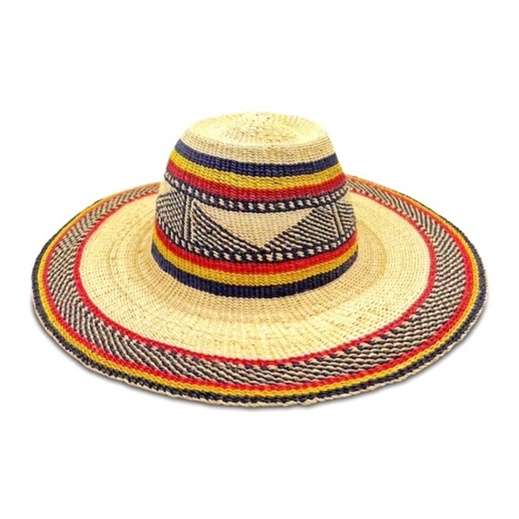Handmade Adult unisex Multicolor Straw Wide-brim hat, NWOT
